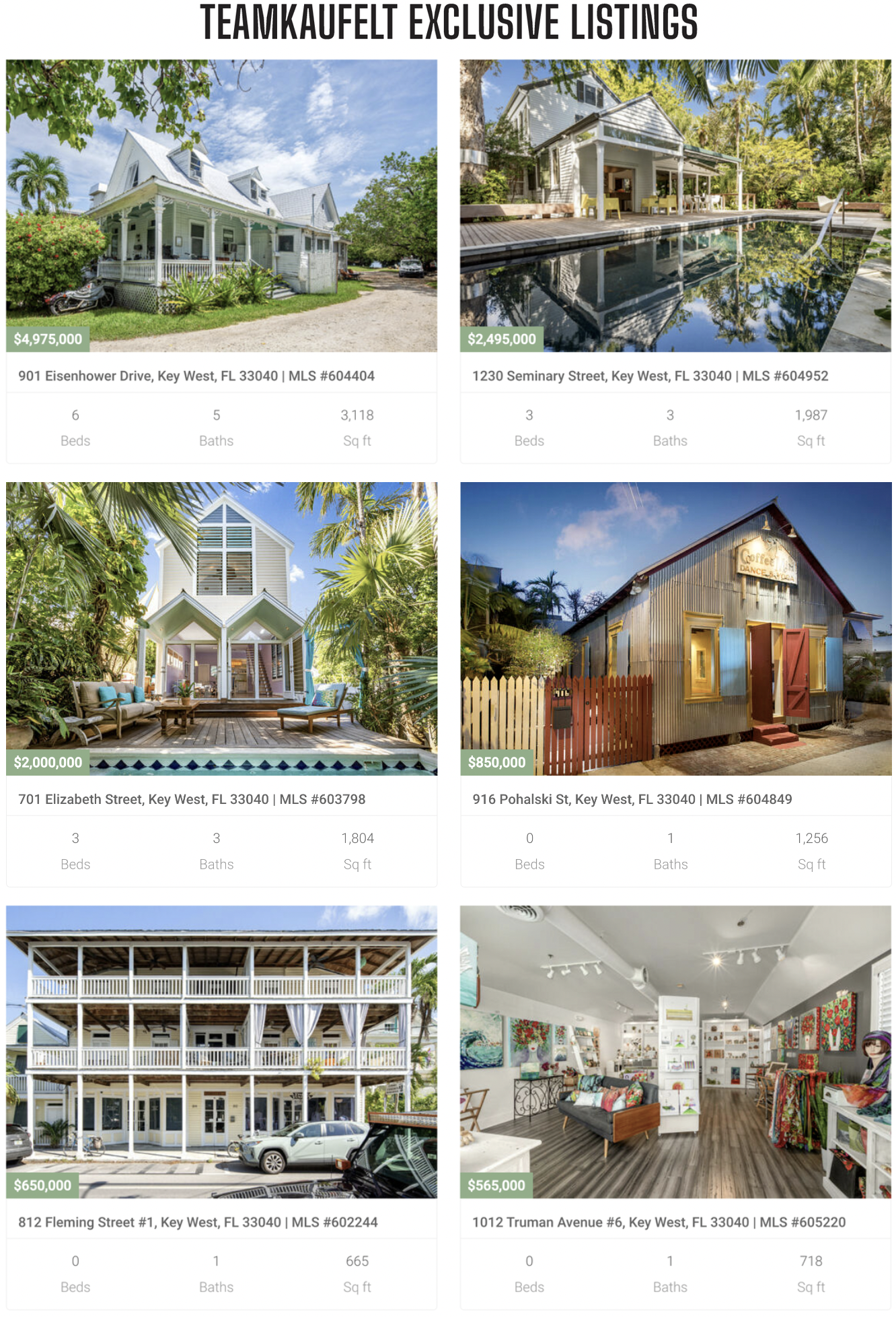 2023 Key West Real Estate TEAMKAUFELT Exclusive Listings